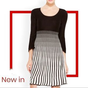 Calvin Klein Striped Long Sleeve Empire Waist Sweater Dress Black/White Size M